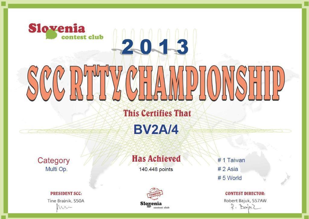 SCC RTTY Championship, World #5, Asia #2, Taiwan #1
