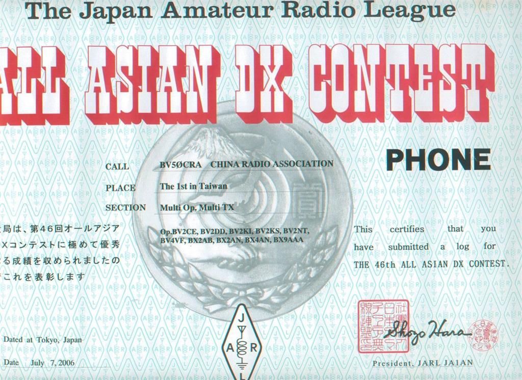 All Asian DX Contest, Taiwan #1