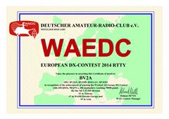 2014 - WAEDC RTTY Contest, World #7, Asia #1, Taiwan #1