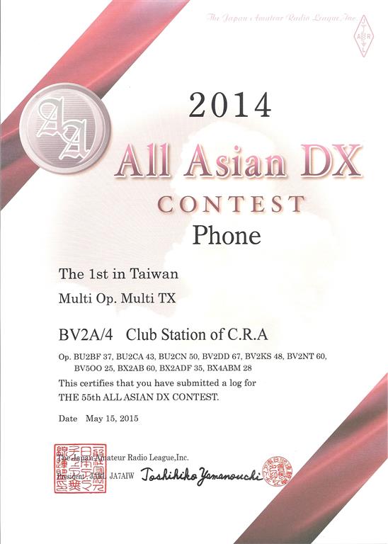 2014 - All Asian SSB Contest, Taiwan #1